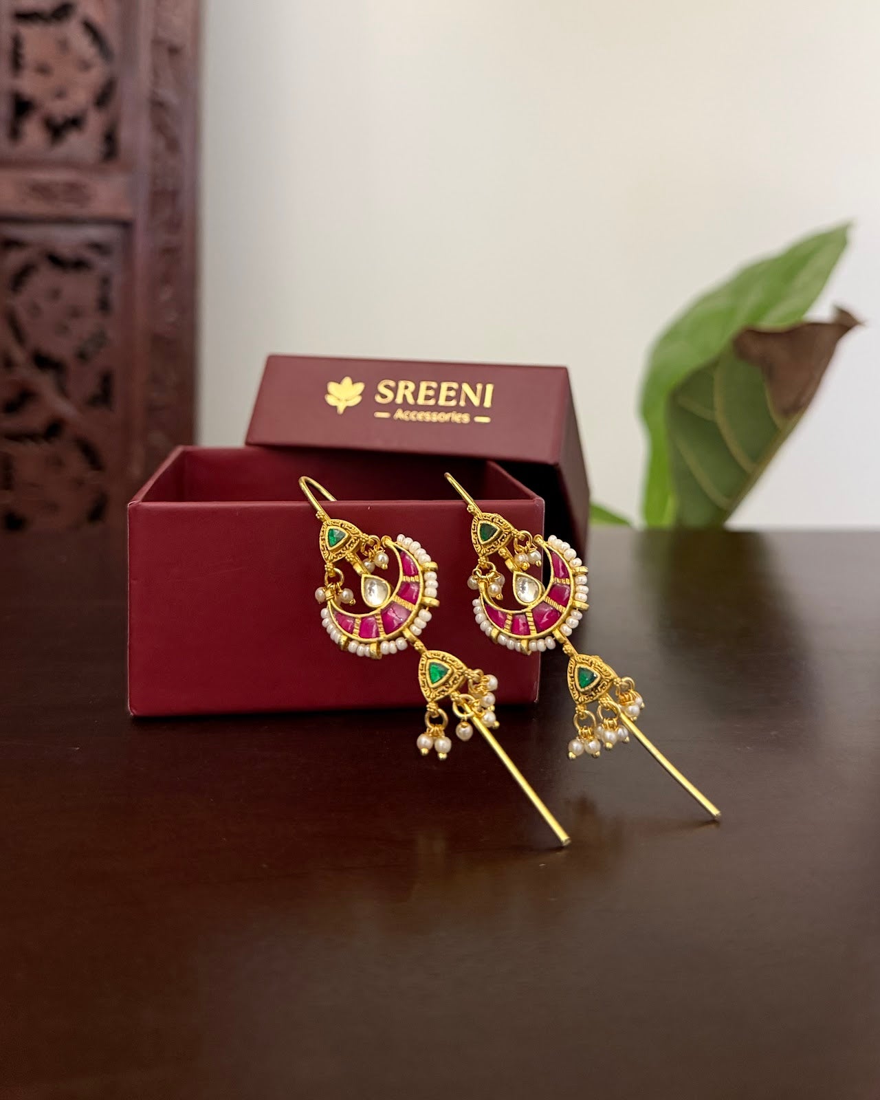 Kundan Multicolor Ear Cuff Earrings | Handmade Gold Plated | ER494
