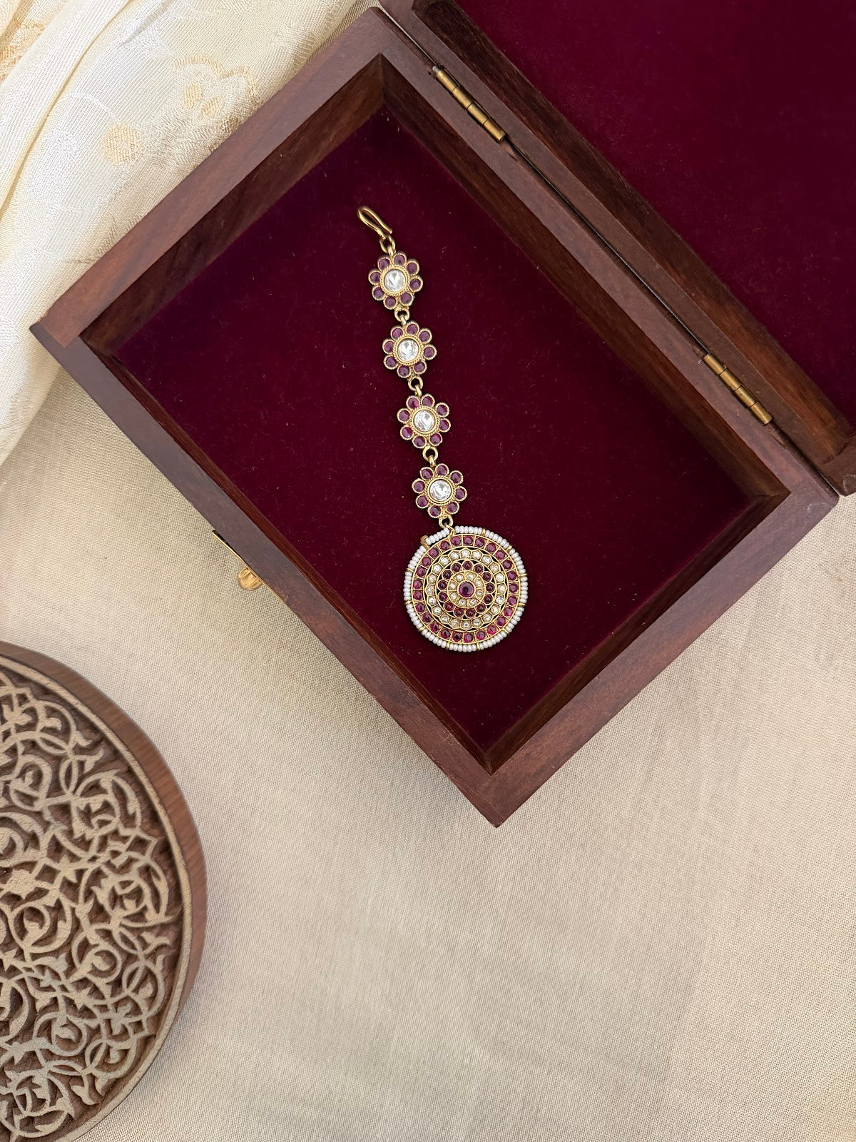 Ruby & White Floral Jadau Kundan Maang Tikka | MT328