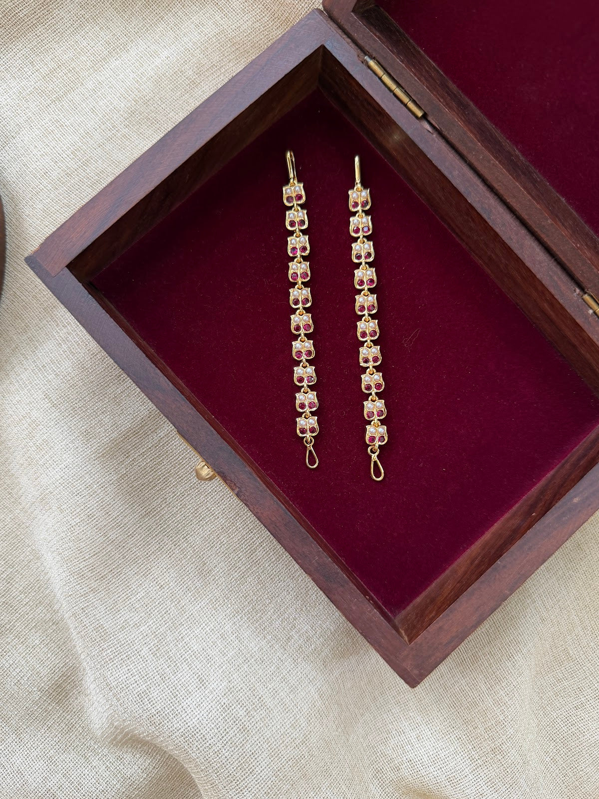 Vintage Impon Ear Chain Ruby and White EC254