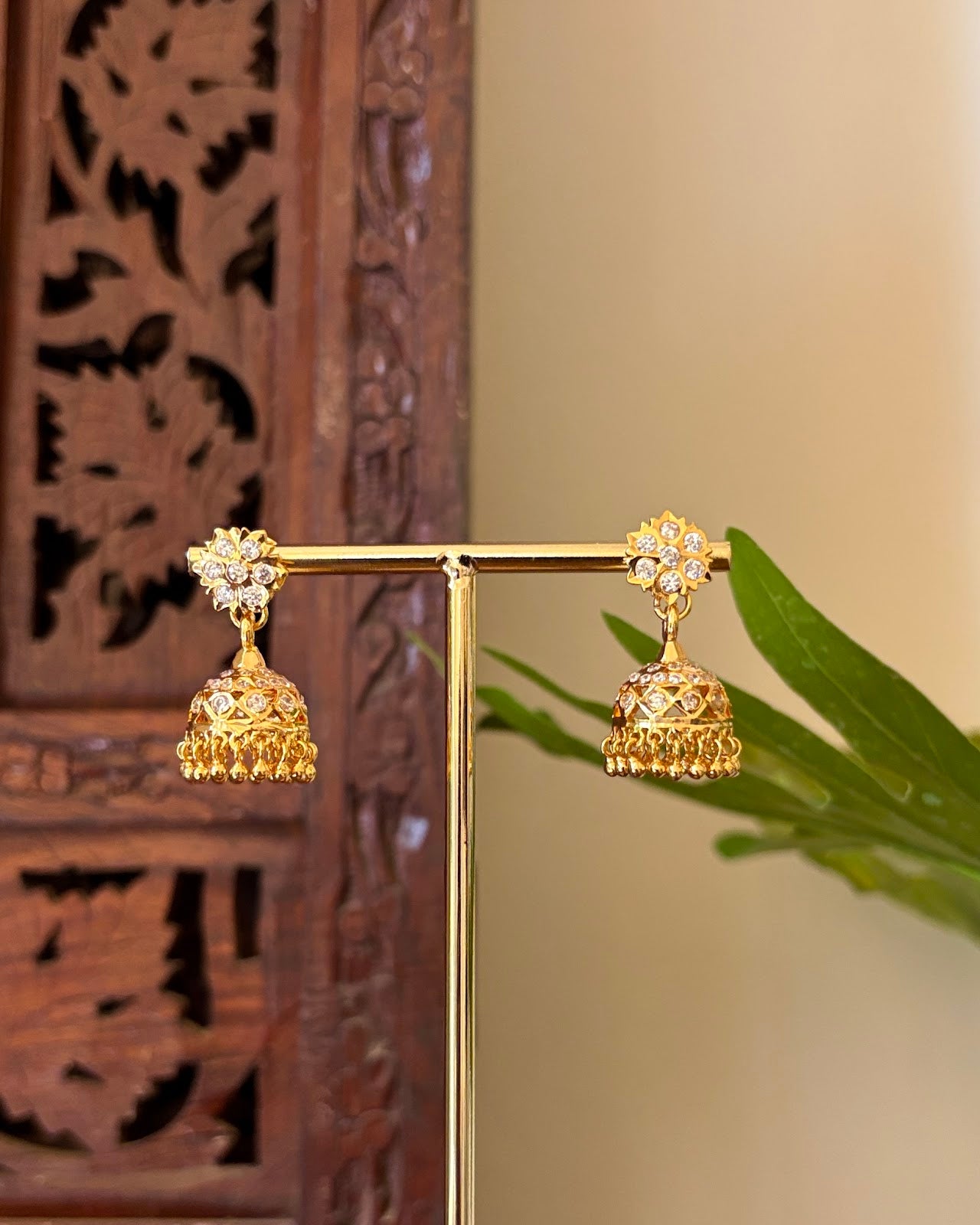 Vintage Impon Small Earrings | Classic Jhumkas | White | Handmade Gold Tone | ER444