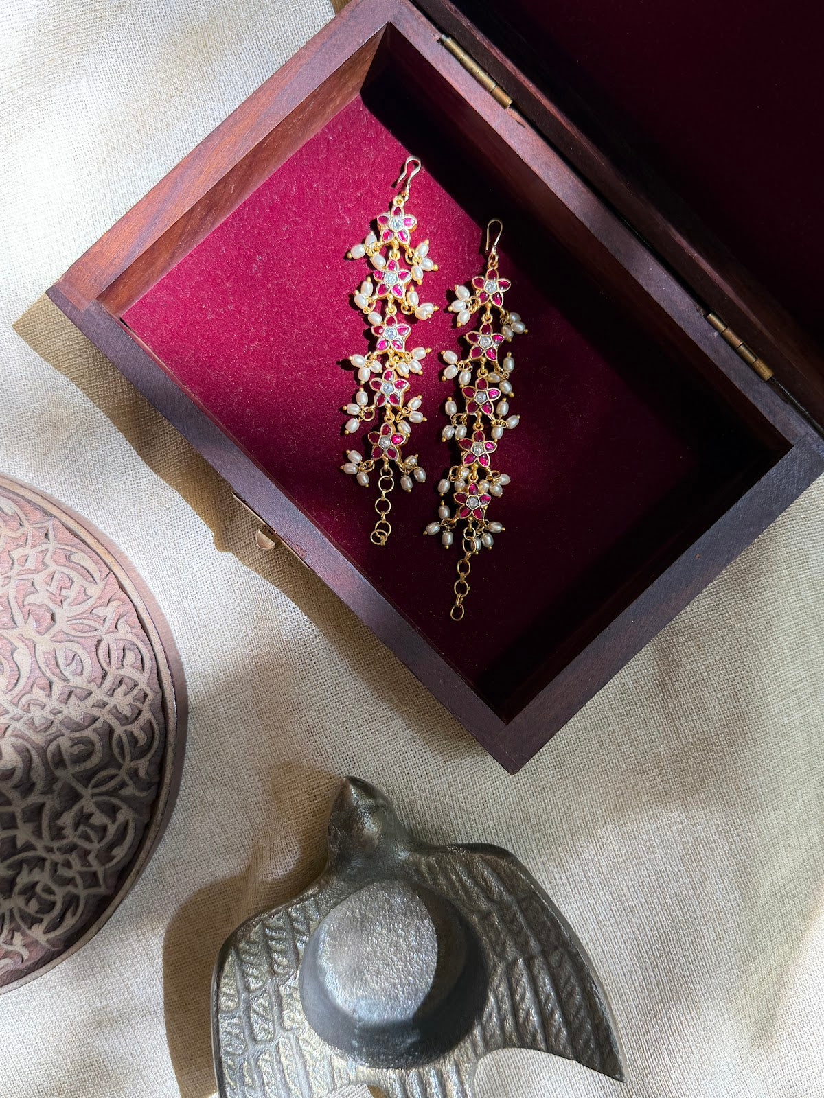 Kundan Straight Ear Chain | Handmade Gold Plated | EC235