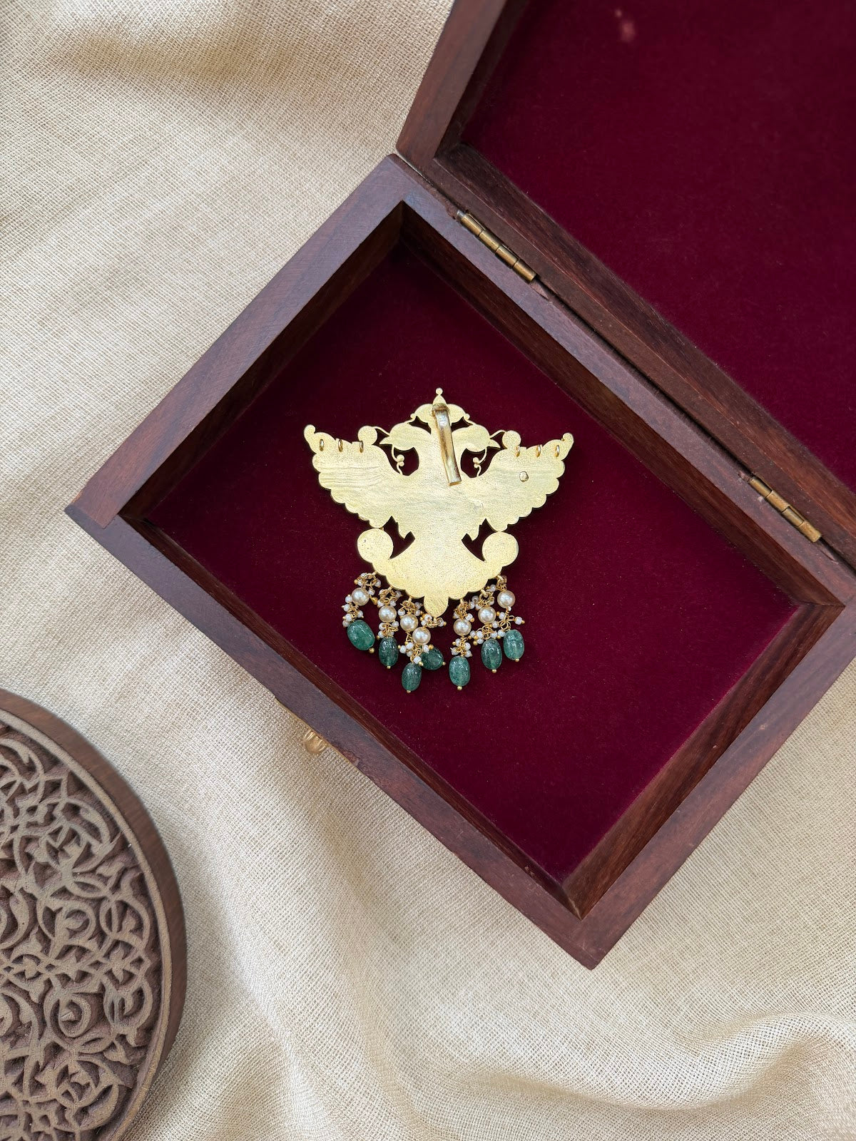 Multicolour Gandaberunda Jadau Kundan Hair Pendant | Handmade Gold Plated | HA400