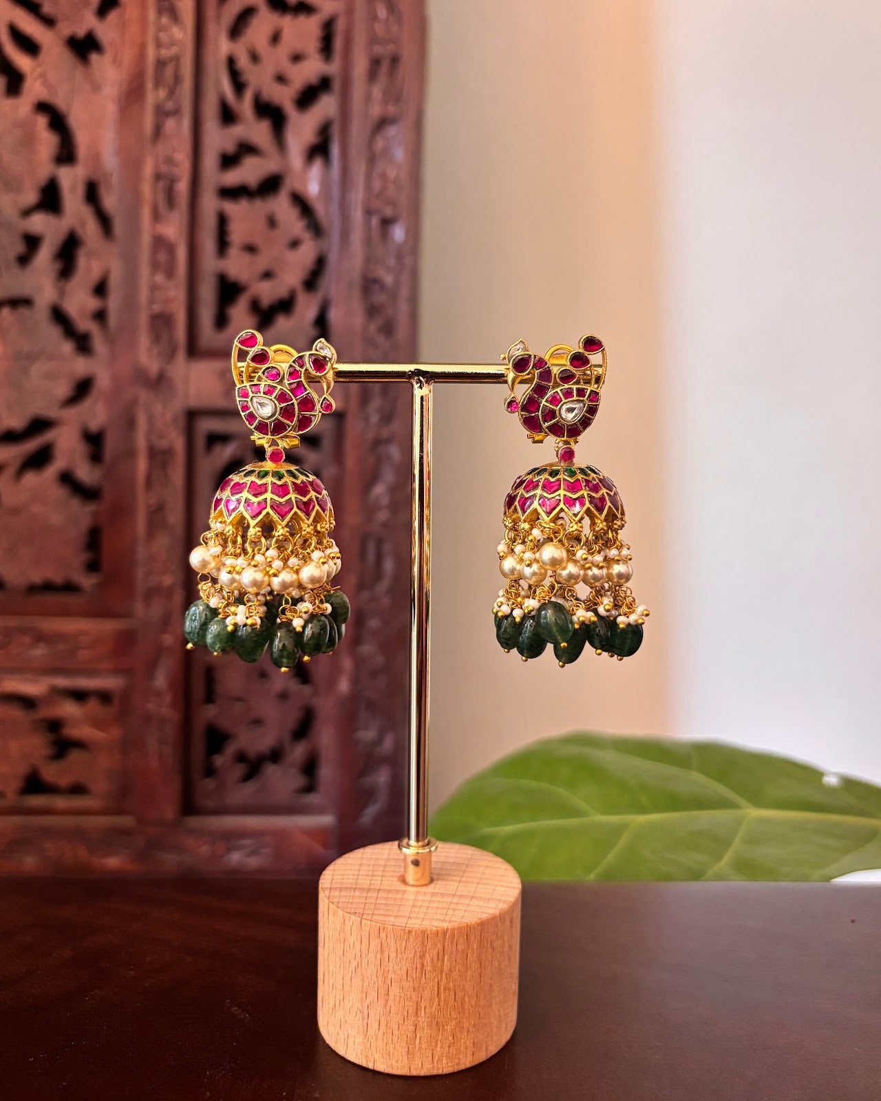 Peacock Floral Jadau Kundan Jhumkas | Handmade Gold Plated | ER479