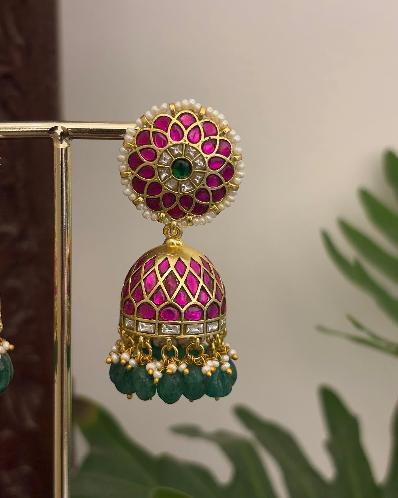 Multicolor Floral Jadau Kundan Jhumkas ER399