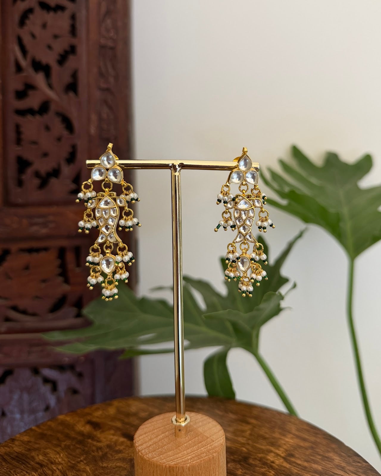 White Floral Jadau Kundan Jhumkas Pearl Drop ER388