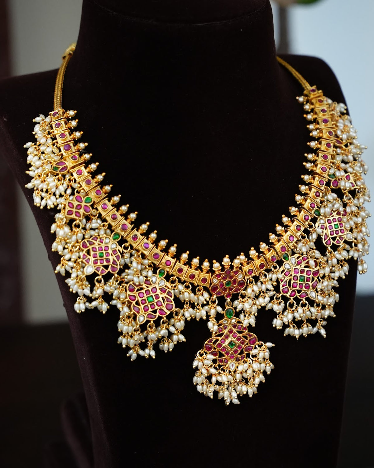 Jadau Kundan Guttapusalu Necklace with Earrings | Handmade Gold Plated | NC923