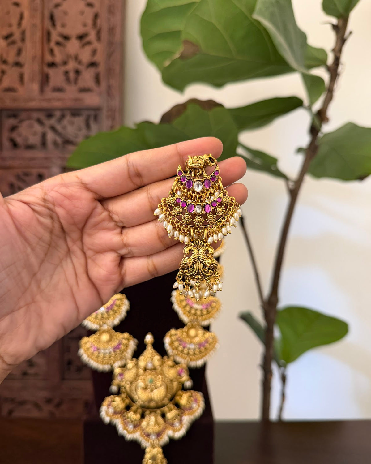 Jadau Kundan Peacock & Floral Necklace with Elephant Motif Earrings | NC880