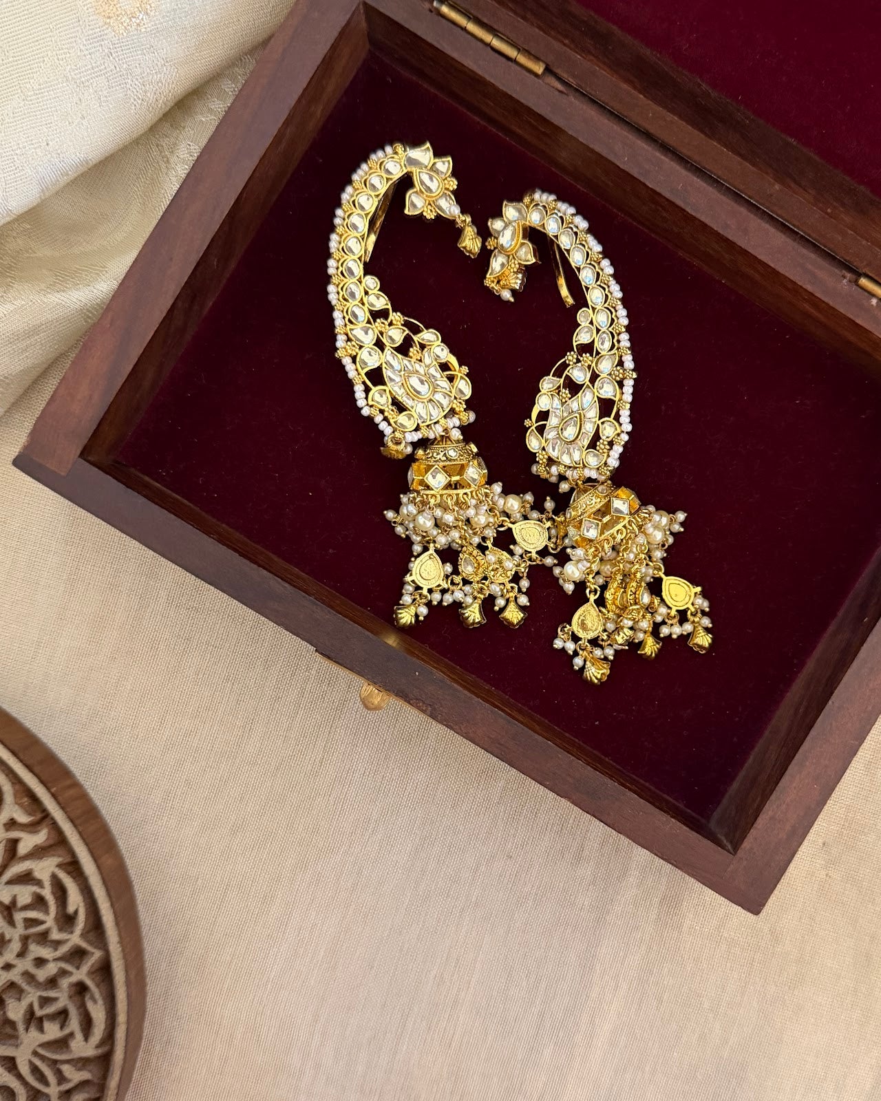 White Kundan Peacock Ear Cuff Jhumkas ER406