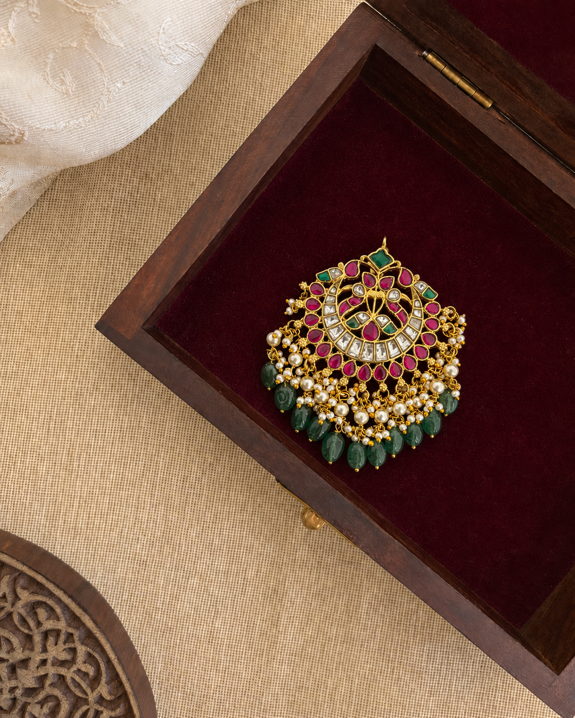 Multicolor Royal Floral Jadau Kundan Pendant | Handmade Gold Plated | HA374