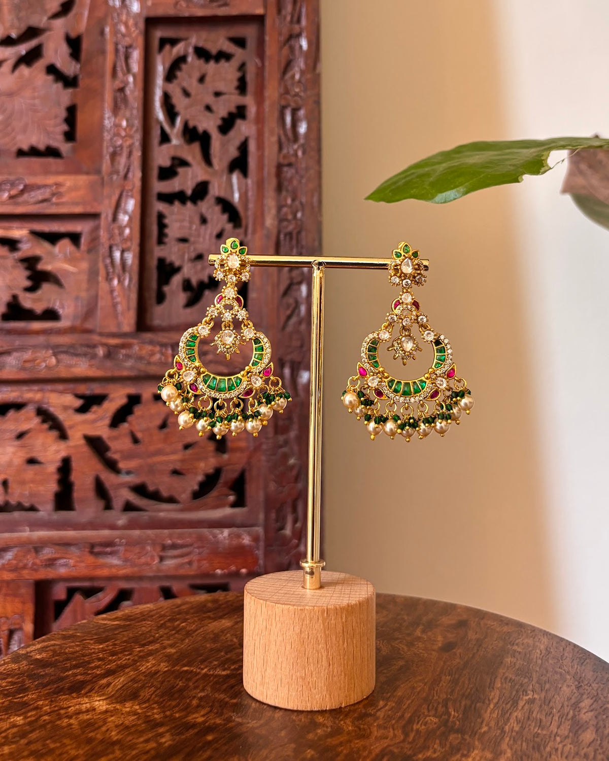 Multicolor Jadau Kundan Peacock Chandbali Earrings with Pearl Hangings | Handmade Gold Plated | ER457
