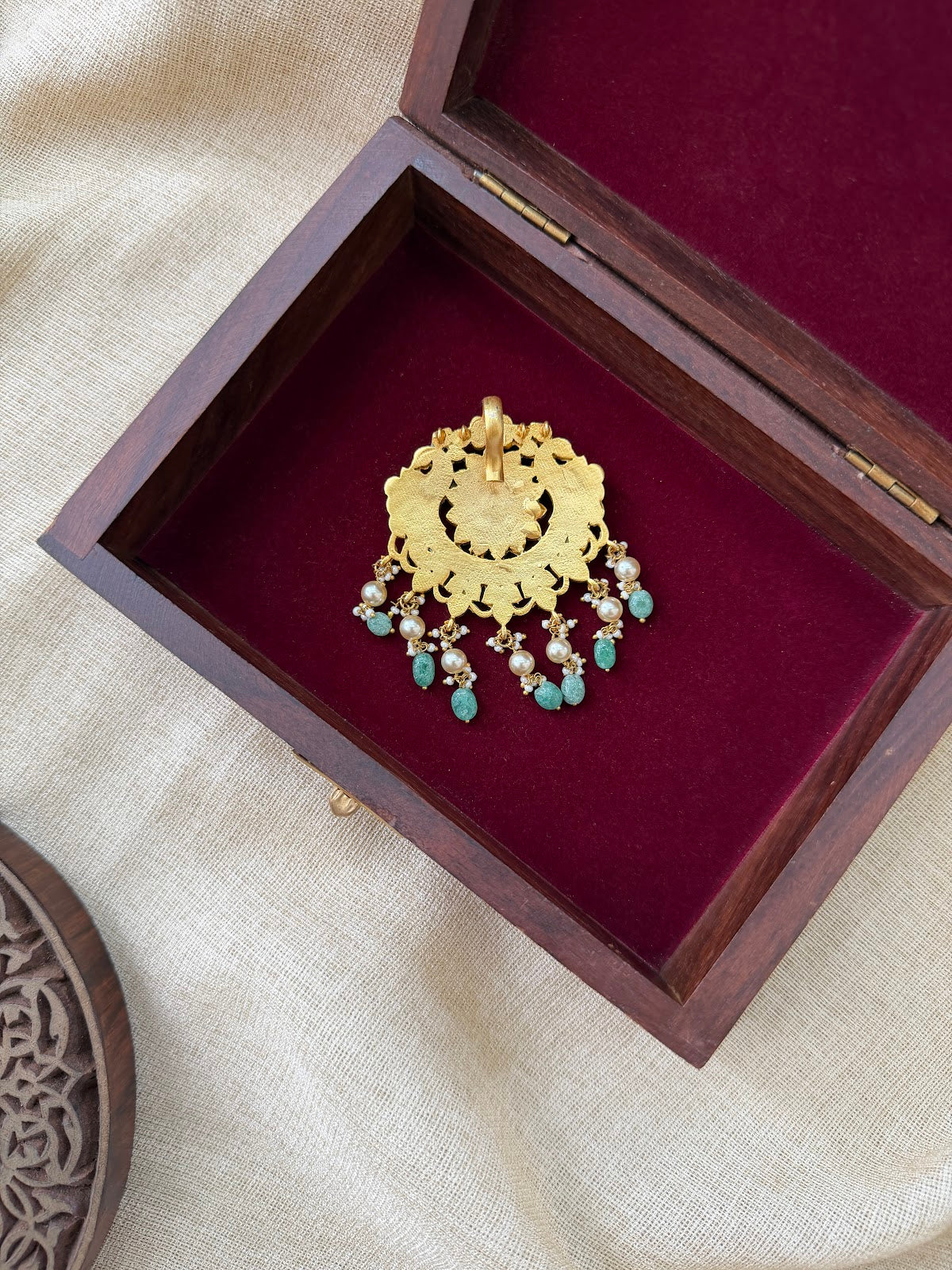 Traditional Kundan Jadau Pendant | Multicolour Floral Design with Pearl Drop | Handmade Gold Plated | HA398