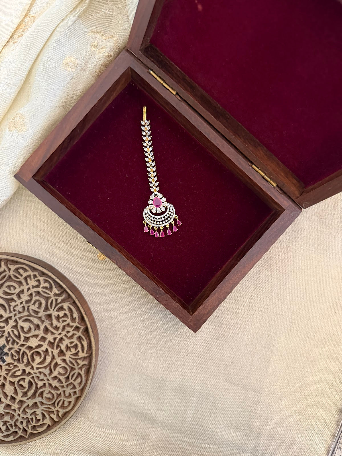 Ruby & White Floral AD Maang Tikka | MT332