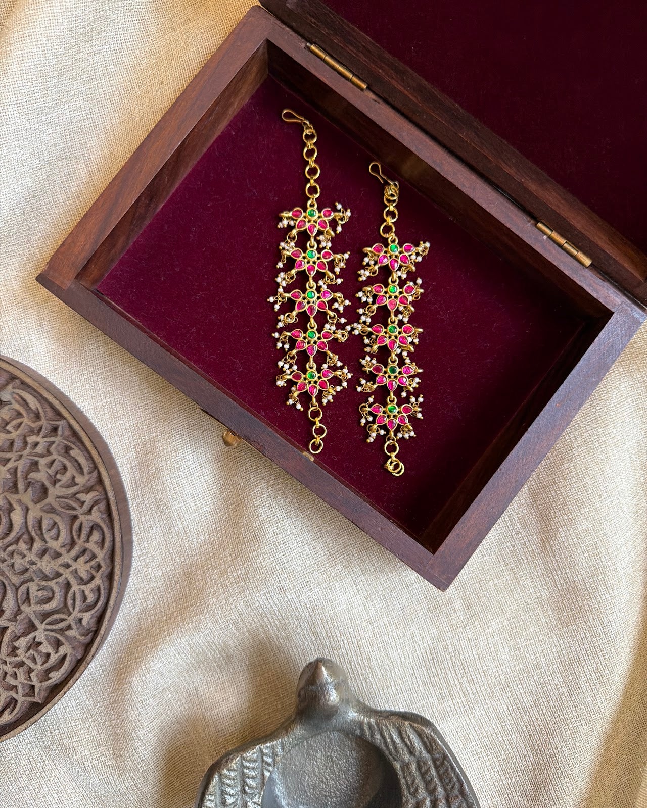 Multicolour Floral Ear Chain | Handmade Gold Plated | EC240