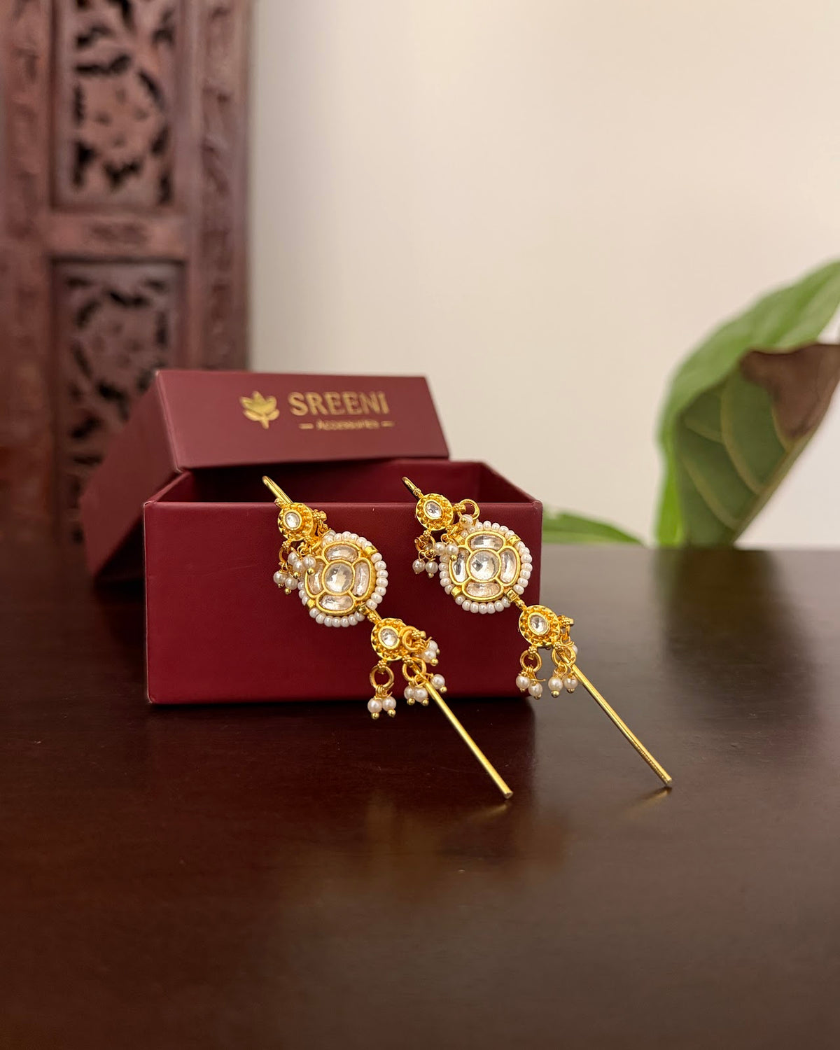 Kundan White Ear Cuff Earrings | Handmade Gold Plated | ER495