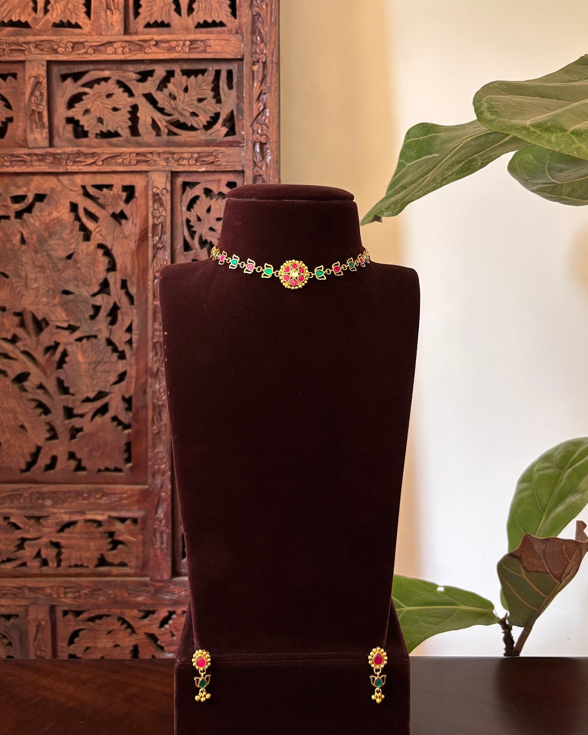 Multicolour Lotus Kundan Grace Choker | Handmade Gold Plated | NC874