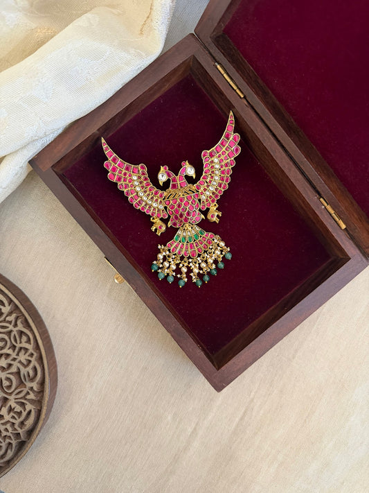Multicolor Royal Gandaperunda Jadau Kundan Pendant | Handmade Gold Plated | HA367