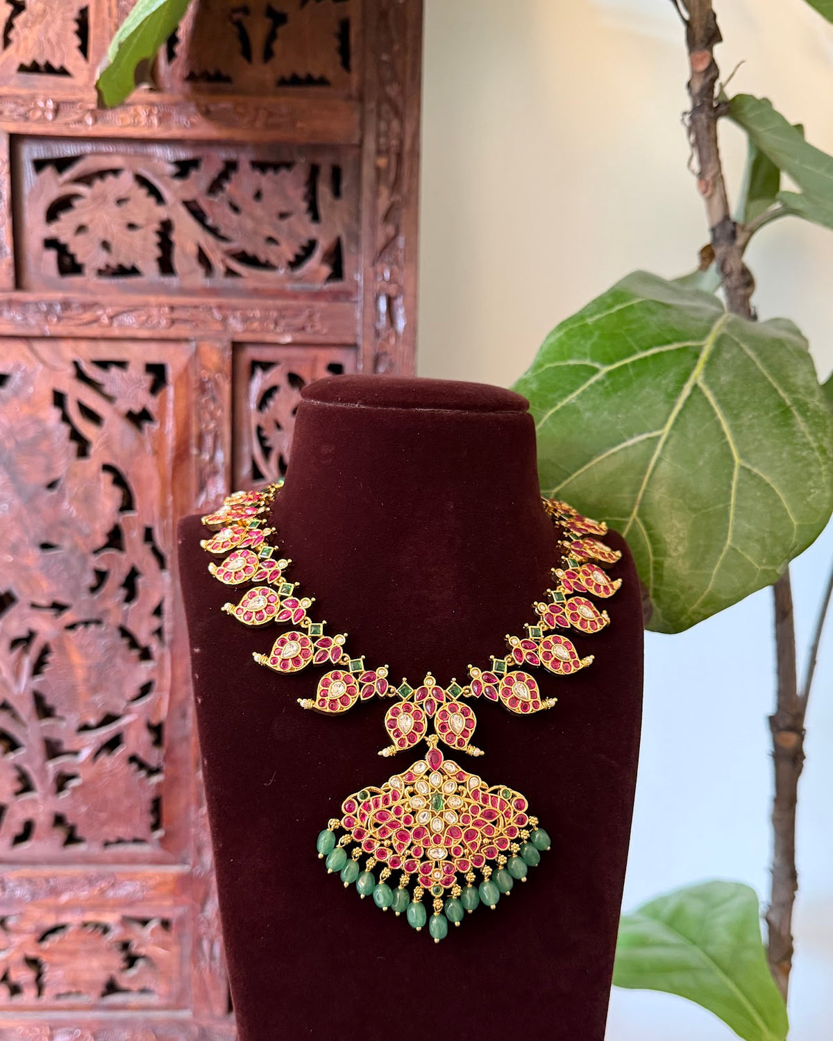 2 in 1 Short Jadau Kundan Mango Haram with Earrings | Handmade | NC884