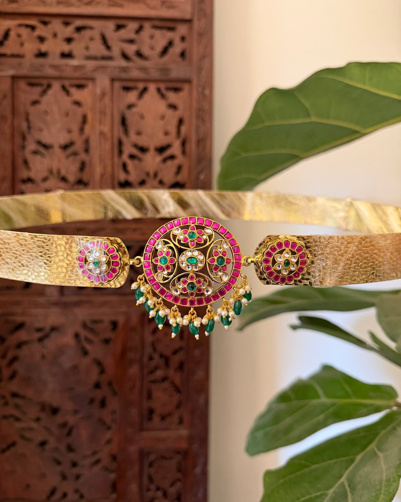 Jadau Kundan Minimal Floral Hipbelt | Handmade Gold Plated | WB046