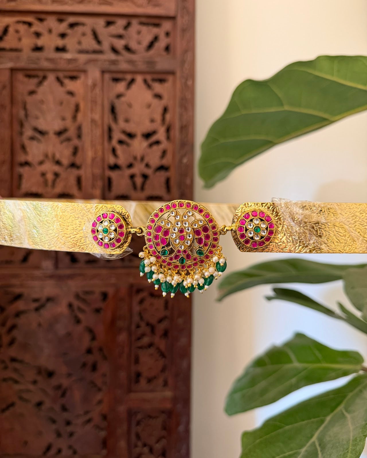 Jadau Kundan Minimal Gandaberunda Hipbelt | Handmade Gold Plated | WB048