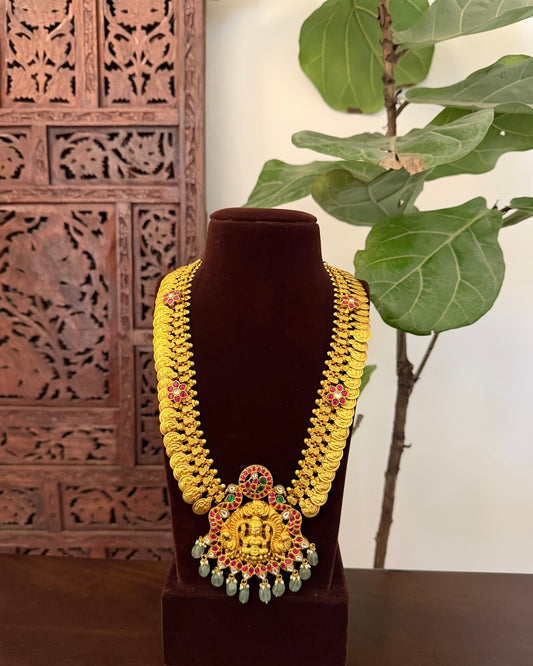 Regal Lakshmi Peacock Pendant Kaasu Haram | Heritage-Inspired Handmade Gold Plated | NC832