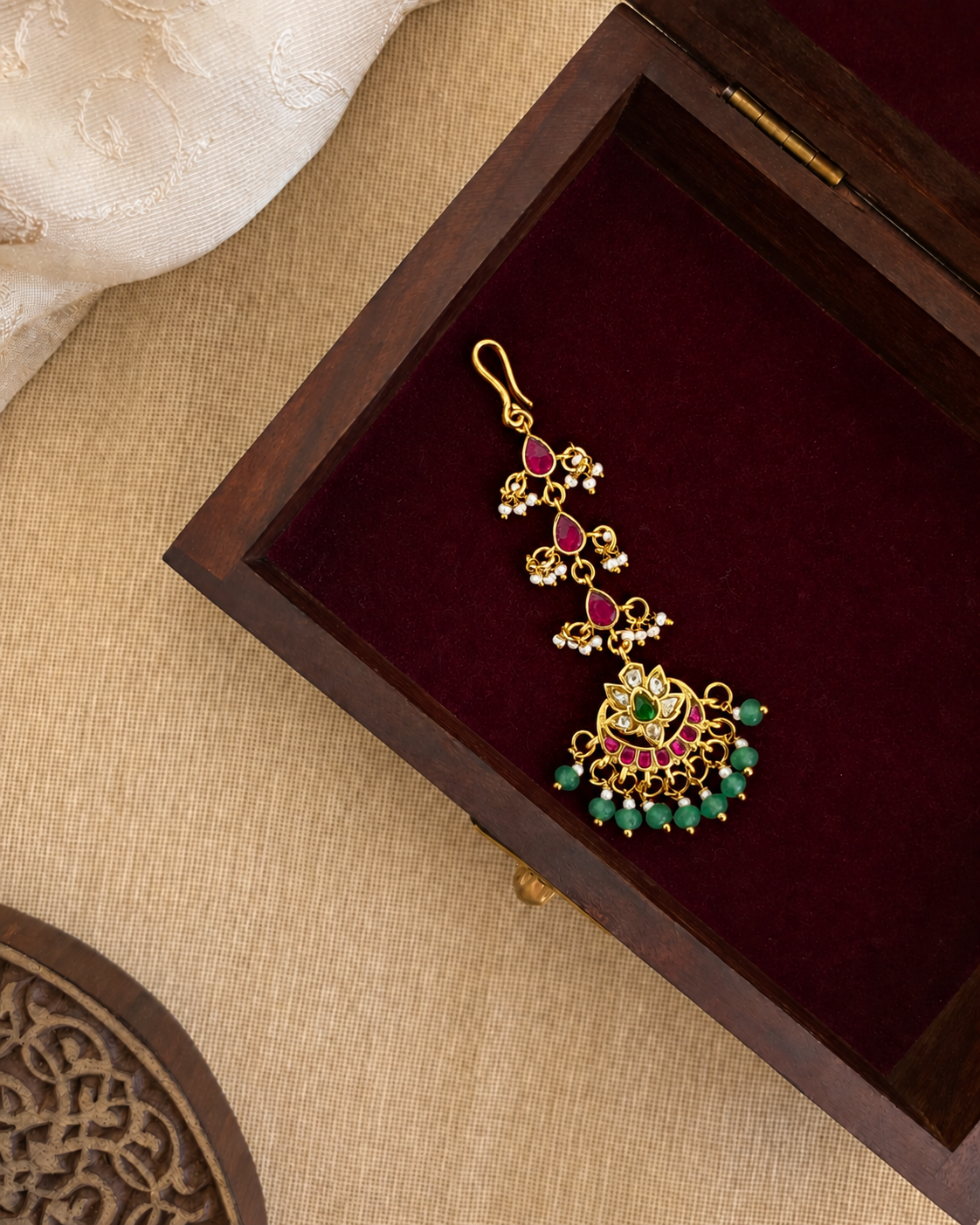 Jadau Kundan Minimal Floral Maang Tikka | Handmade Gold Plated | MT361