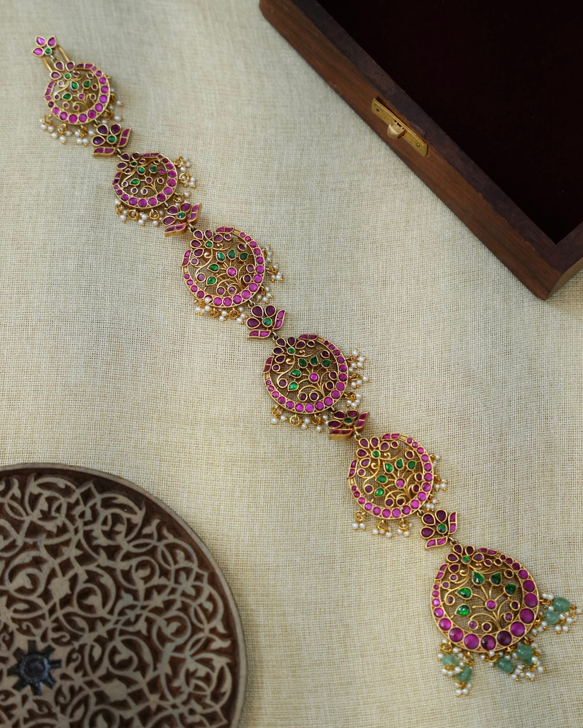 Multicolour Jadau Kundan Traditional Hair Accessory with Pearl Beads | Handmade Gold Plated | HA427