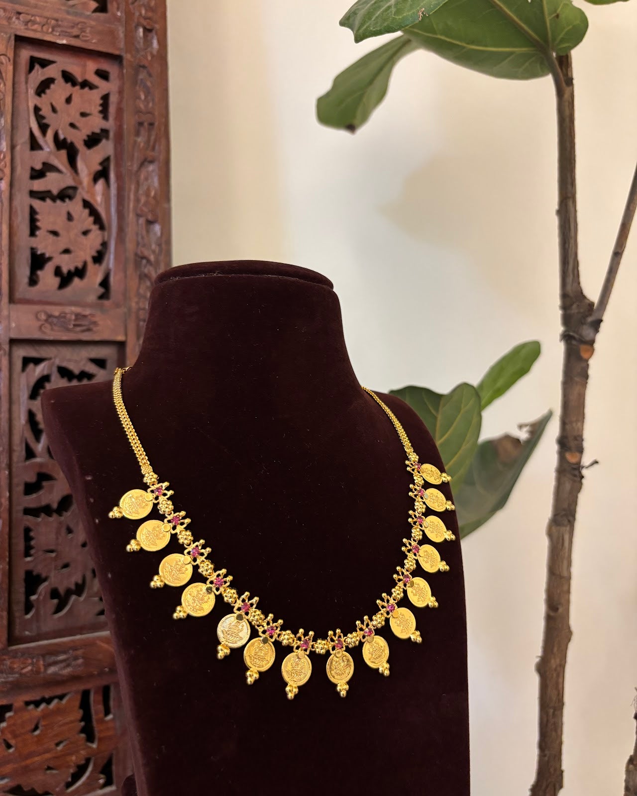 Lakshmi Kaasu Necklace | Antique Gold Finish | Handmade Gold Plated | NC755