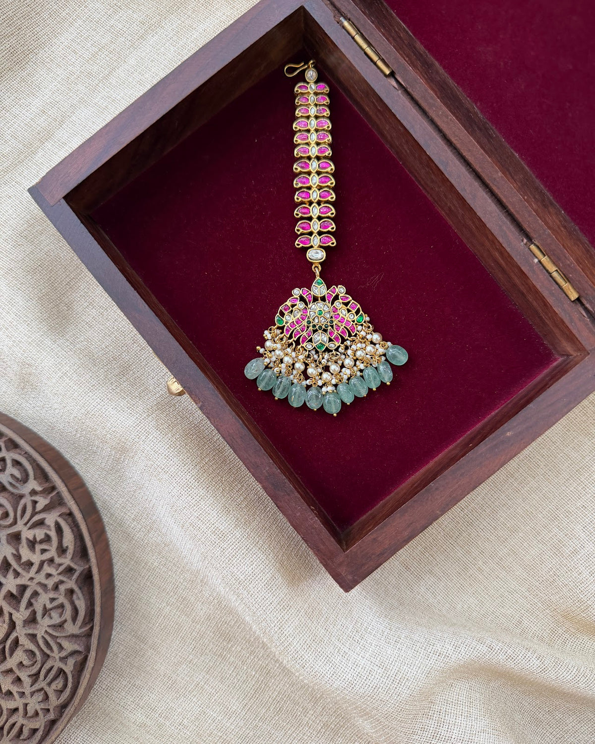 Traditional Floral Jadau Kundan Maang Tikka | Handmade Gold Plated | MT389