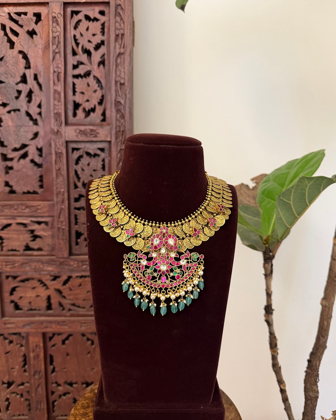 The Traditional Kaasu Edit: Regal Jadau Kundan Matte Finish Necklace | Handmade Gold Plated | NC779