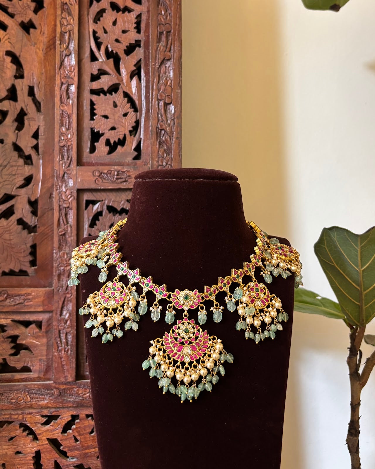 Bridal Jadau Kundan Floral Necklace | Handmade Gold Plated | NC741