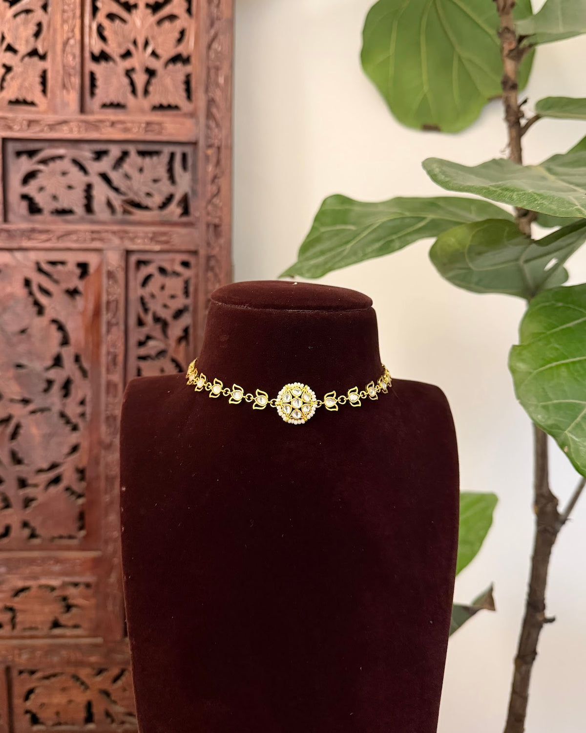 White Lotus Kundan Grace Choker | Handmade Gold Plated | NC854