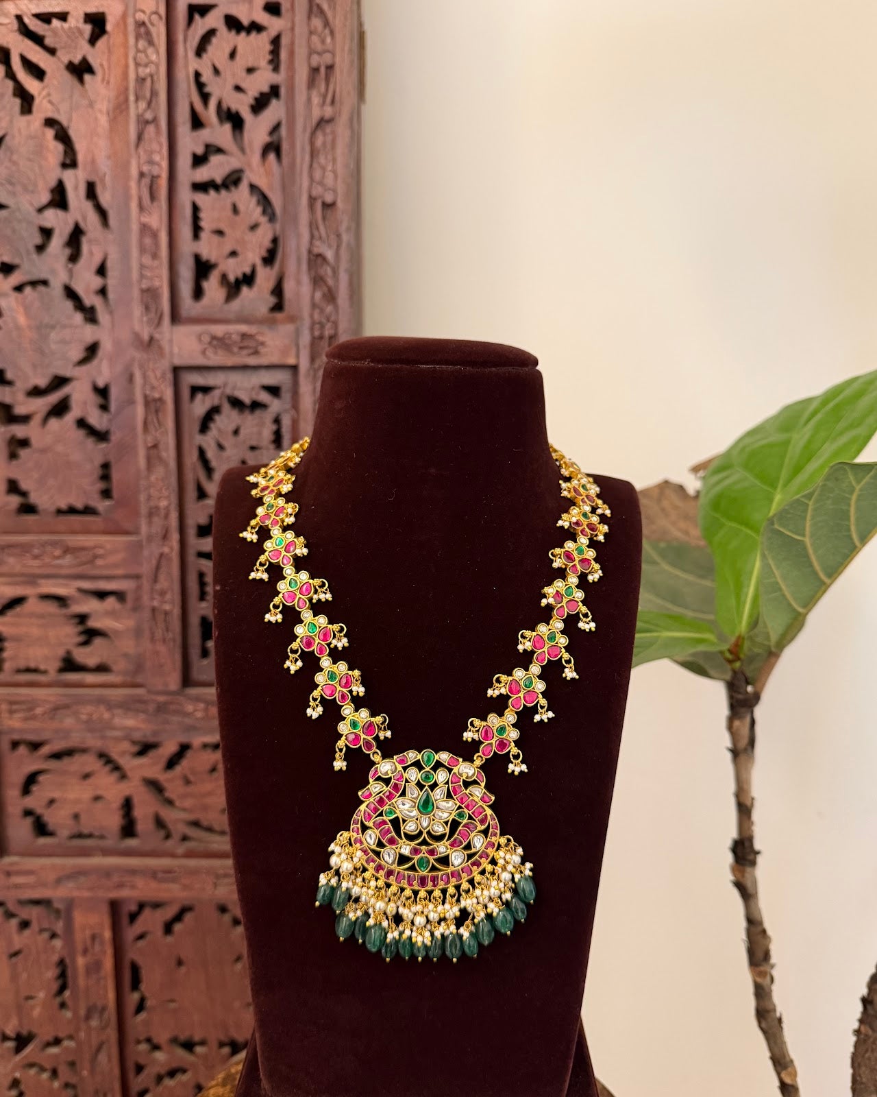 Elegant Kundan Floral Necklace with Strawberry Beads | Handmade Gold Plated | NC777