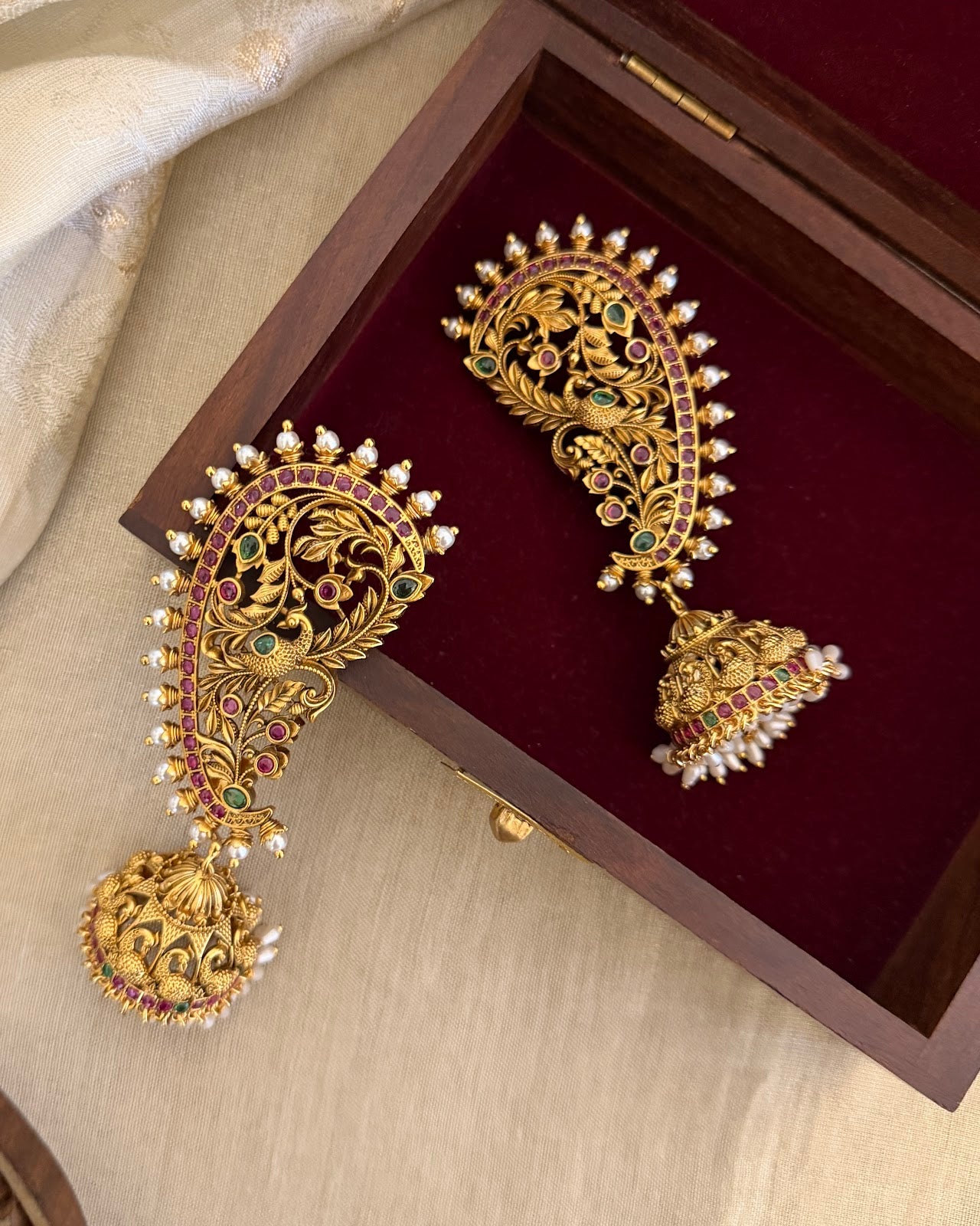 Regal Peacock Ear Cuff Jhumkas Royal Kundan ER401