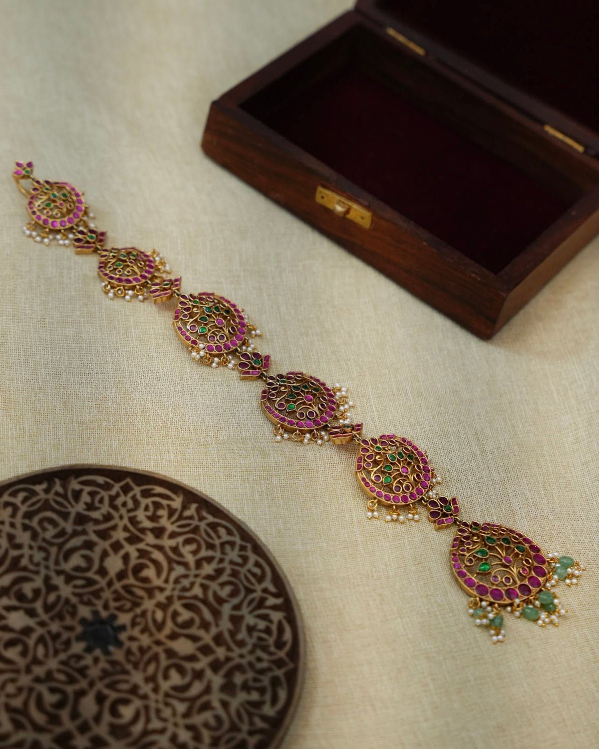 Multicolour Jadau Kundan Traditional Hair Accessory with Pearl Beads | Handmade Gold Plated | HA427