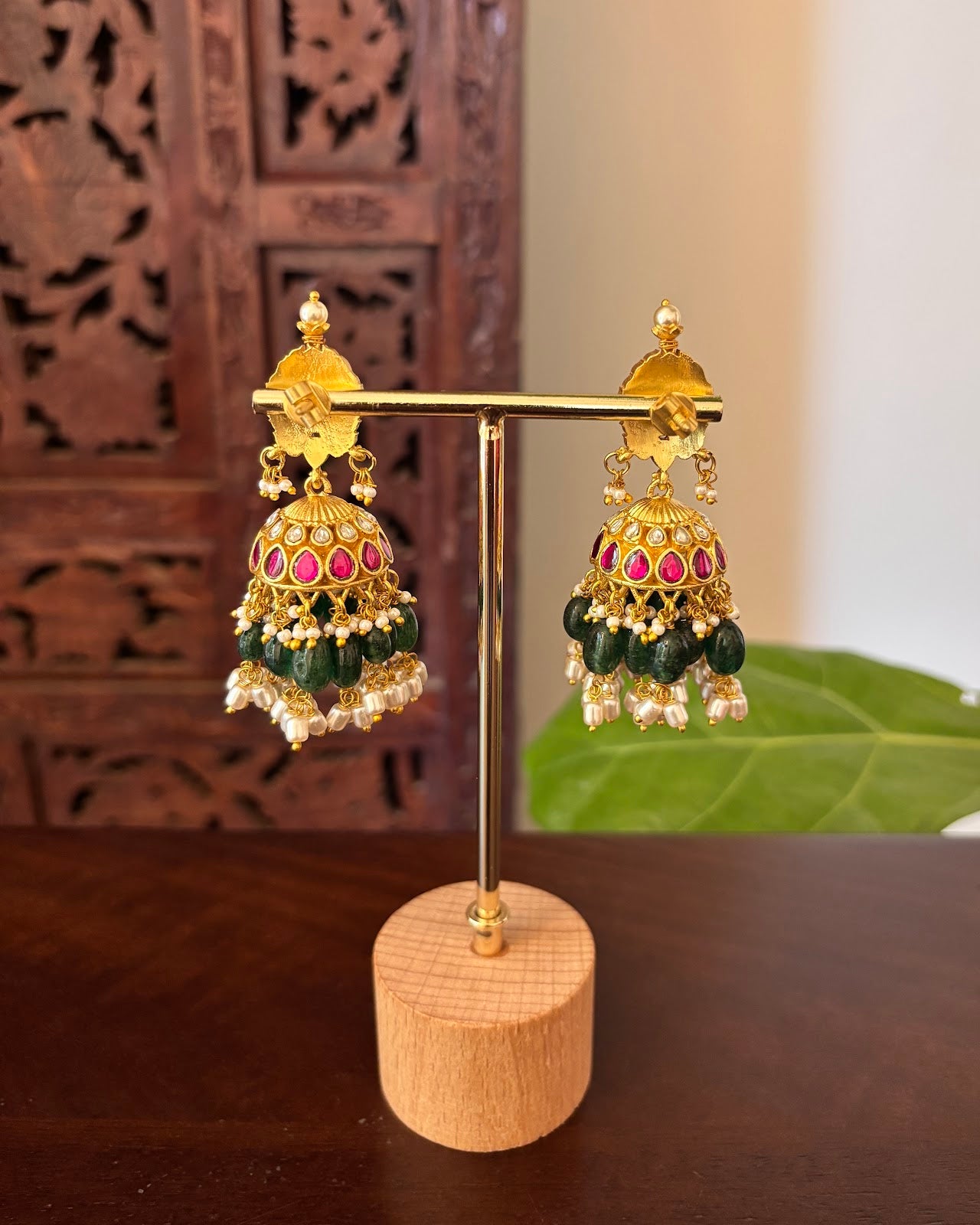 Royal Jadau Kundan Pear Drop Jhumkas | Handmade Gold Plated | ER485