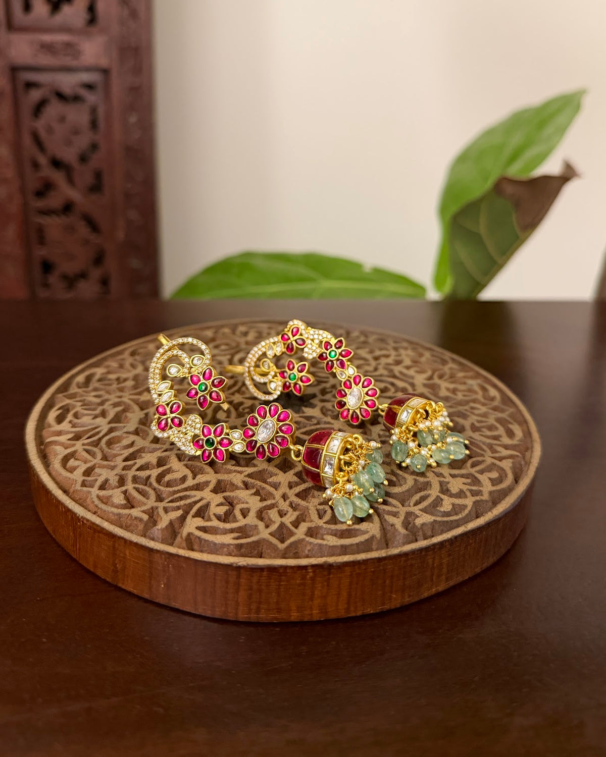 Multicolour Peacock Kundan Jhumkas – Regal Statement Design | Handmade Gold Plated | ER498