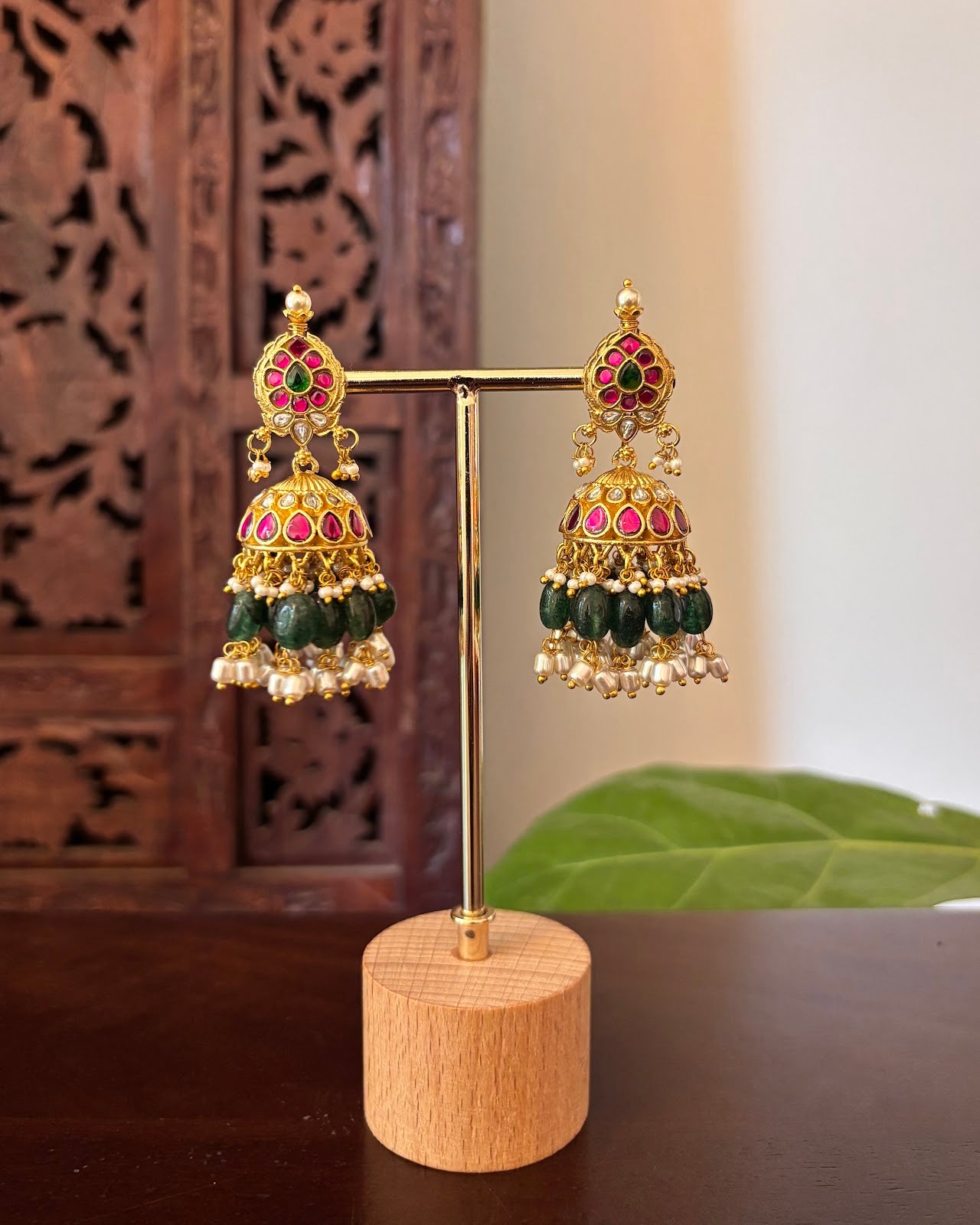 Royal Jadau Kundan Pear Drop Jhumkas | Handmade Gold Plated | ER485