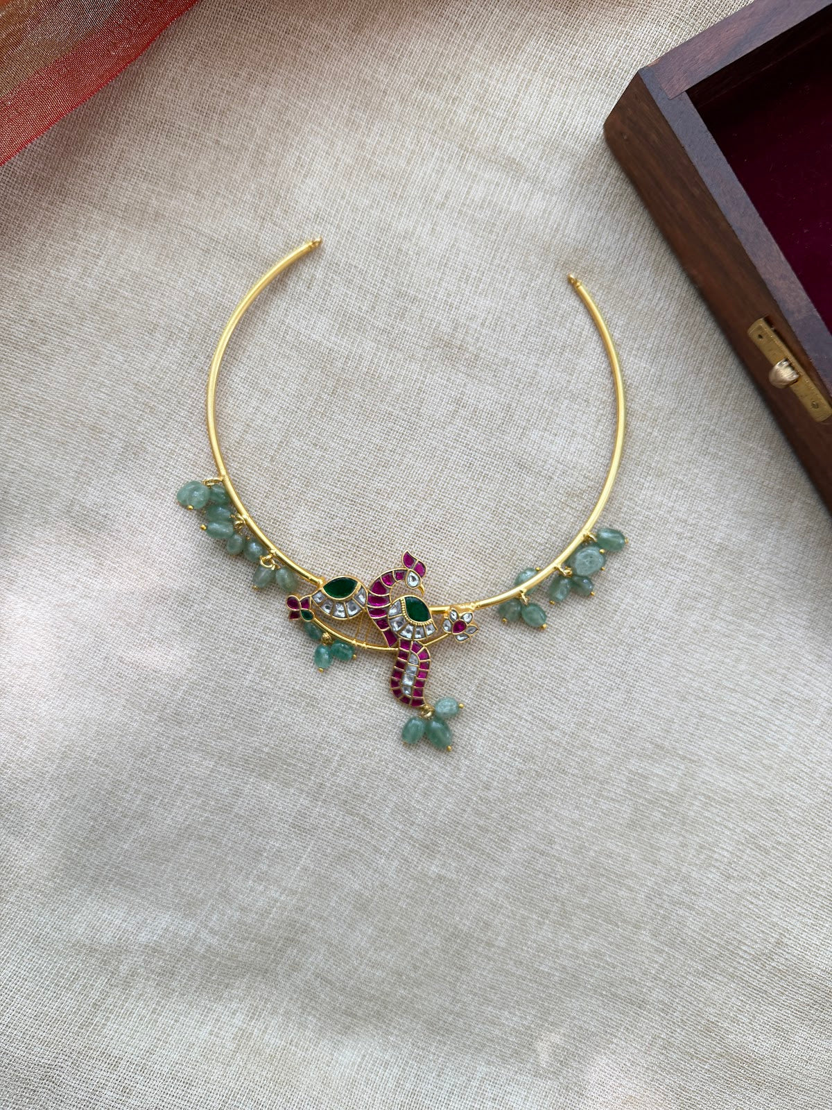 Jadau Kundan Peacock Chain Necklace Ruby NC879