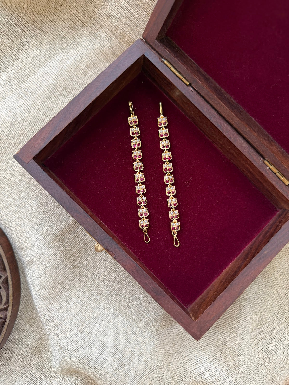 Vintage Impon Ear Chain Ruby and White EC254