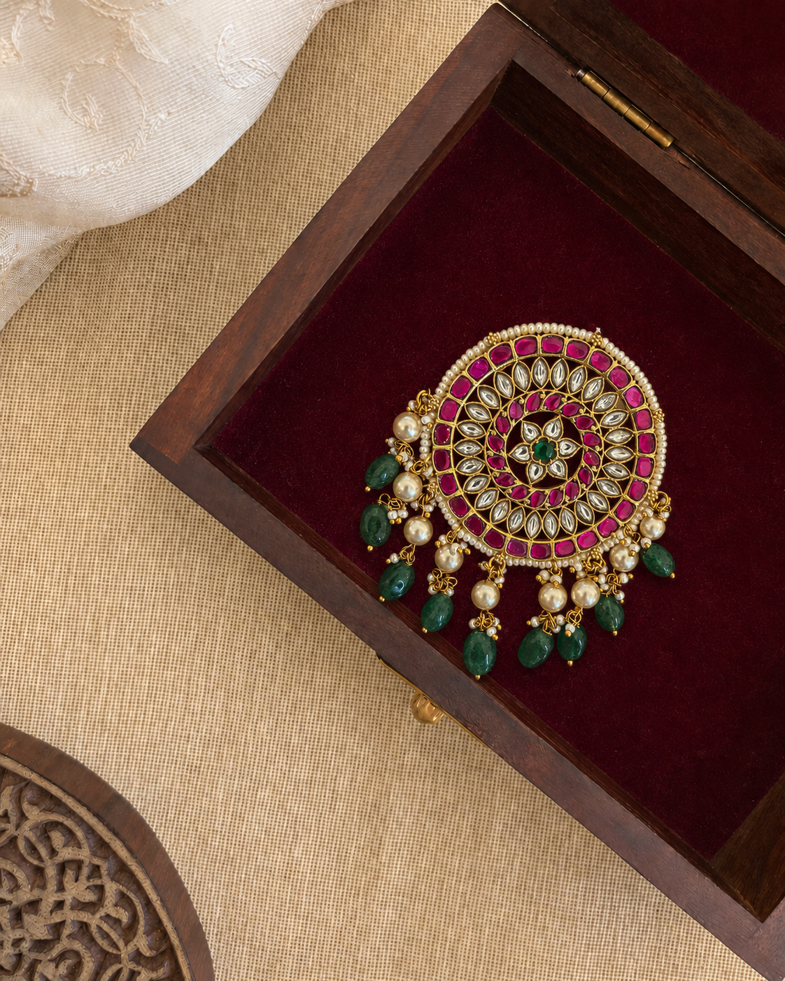 Jadau Kundan Floral Pendant | Handmade Gold Plated | HA385