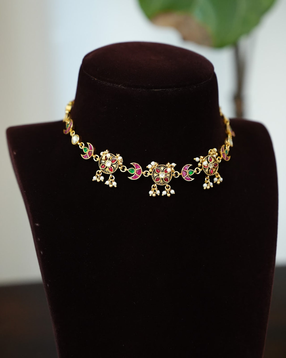 Pachi Kundan Floral Chand Choker with Earrings | Handmade Gold Plated | NC901