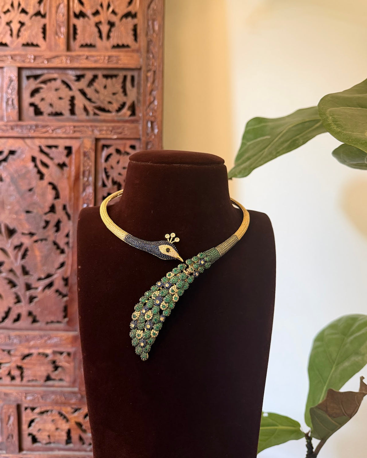 Royal Peacock Kanti Choker with Earrings – Blue & Green | Handmade Gold Plated | NC875
