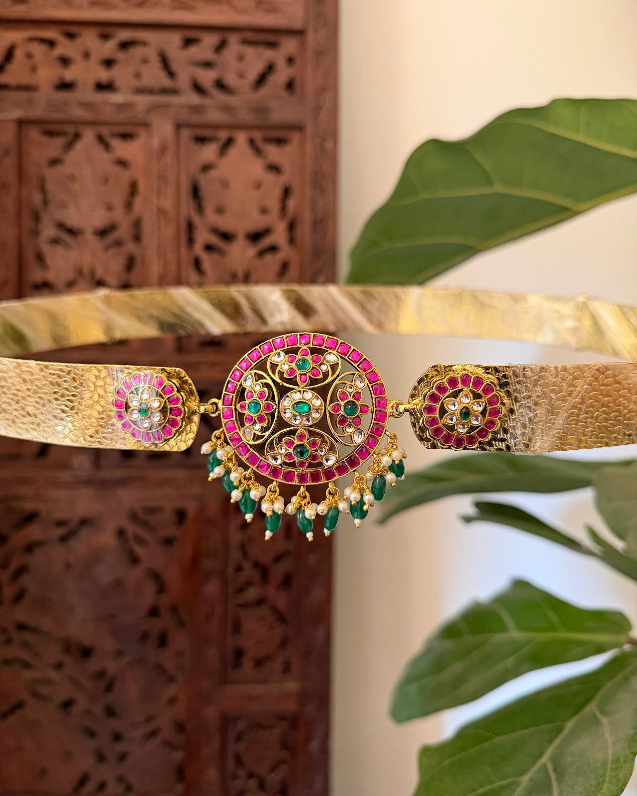 Jadau Kundan Minimal Floral Hipbelt | Handmade Gold Plated | WB046