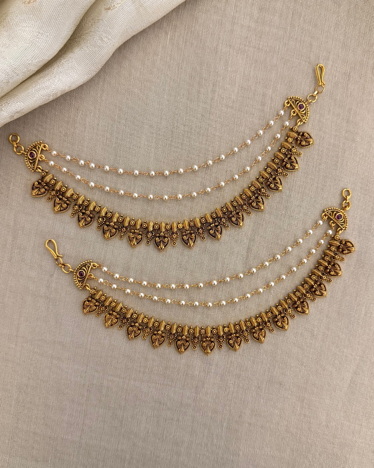 Gold Finish Pearl Three-Layer Ear Chain EC201