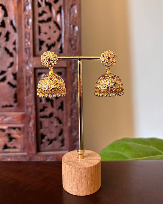 Vintage Impon Jhumkas | Ruby | Handmade Gold Tone | ER507