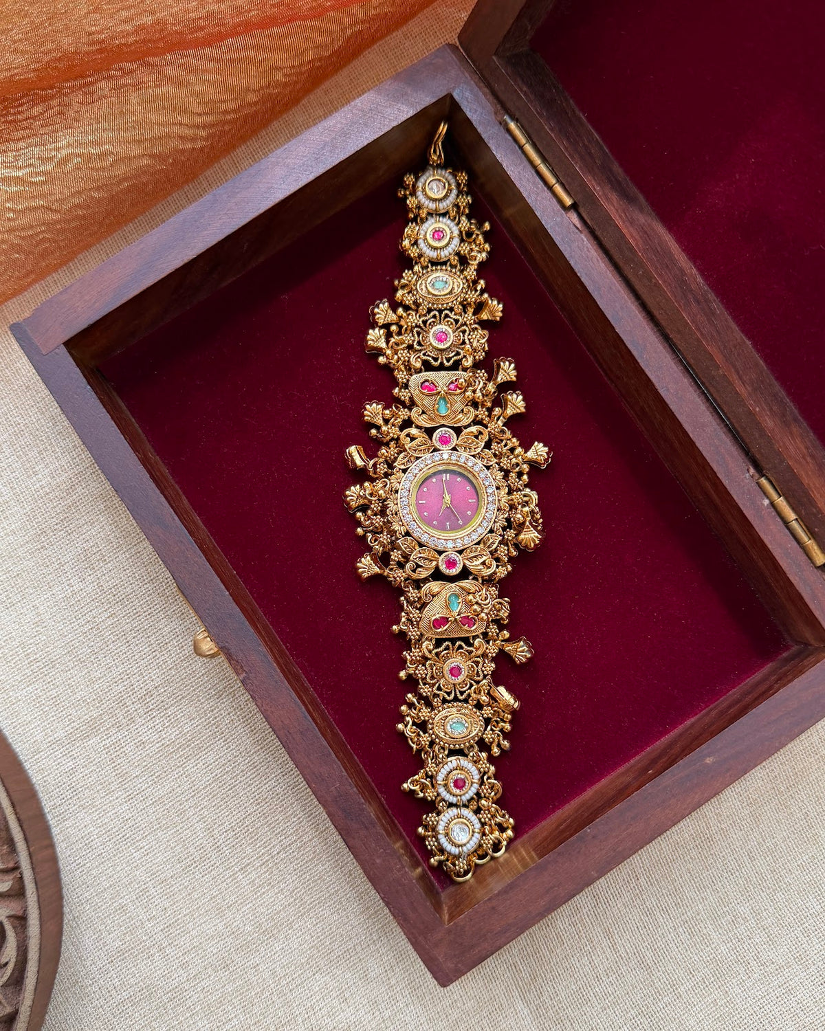 Regal Jadau Kundan Designer Watch | Handmade Gold Plated | WA005