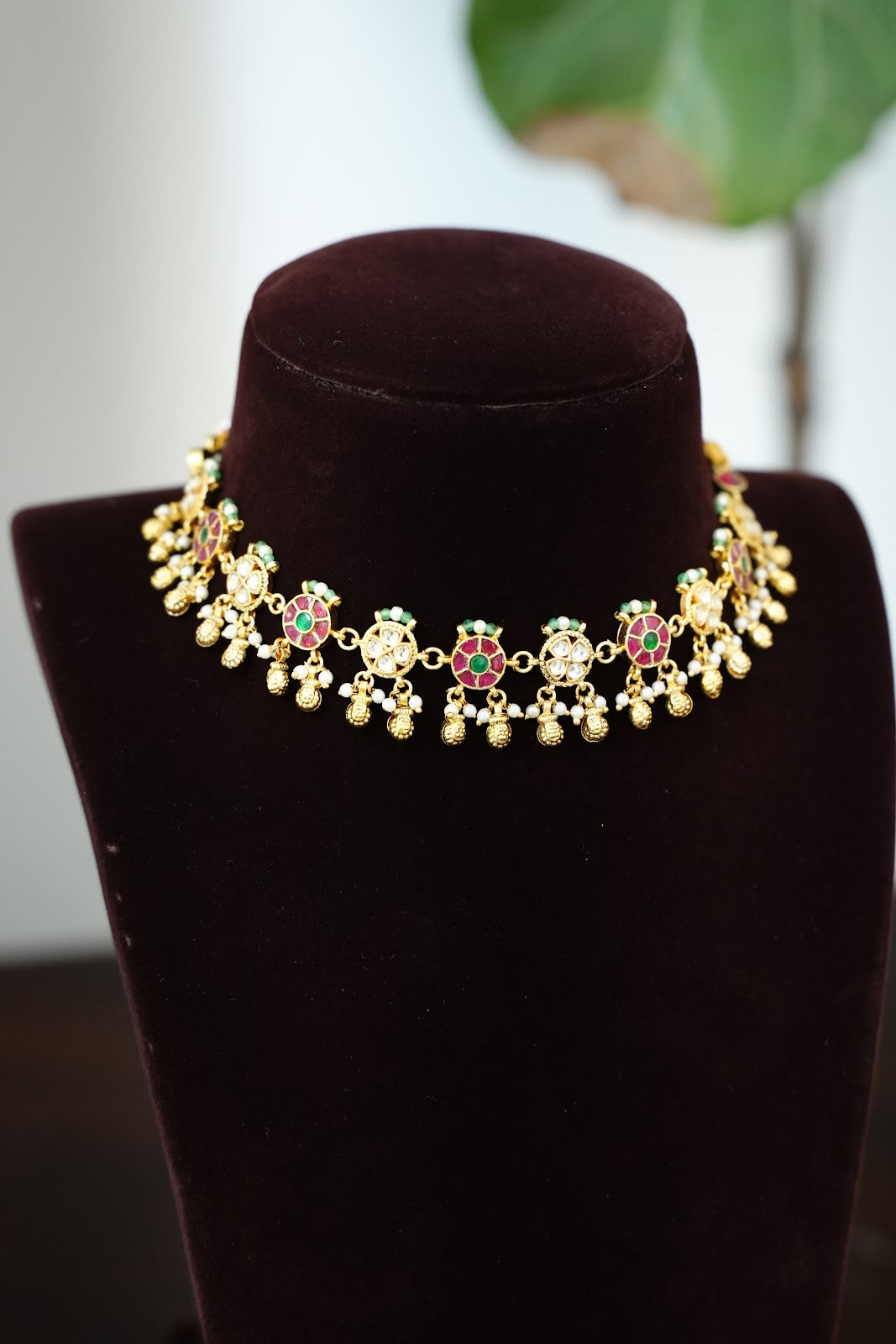 Kundan Multicolor Floral Choker with Earrings | Handmade Gold Plated | NC895