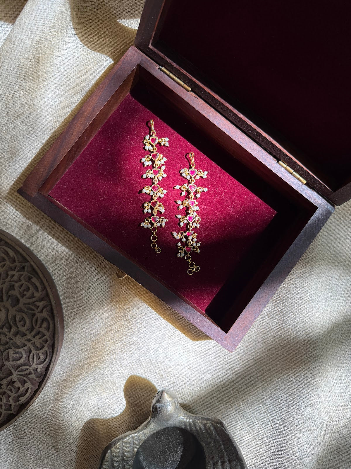 Floral Kundan Ear Chain | Handmade Gold Plated | EC239