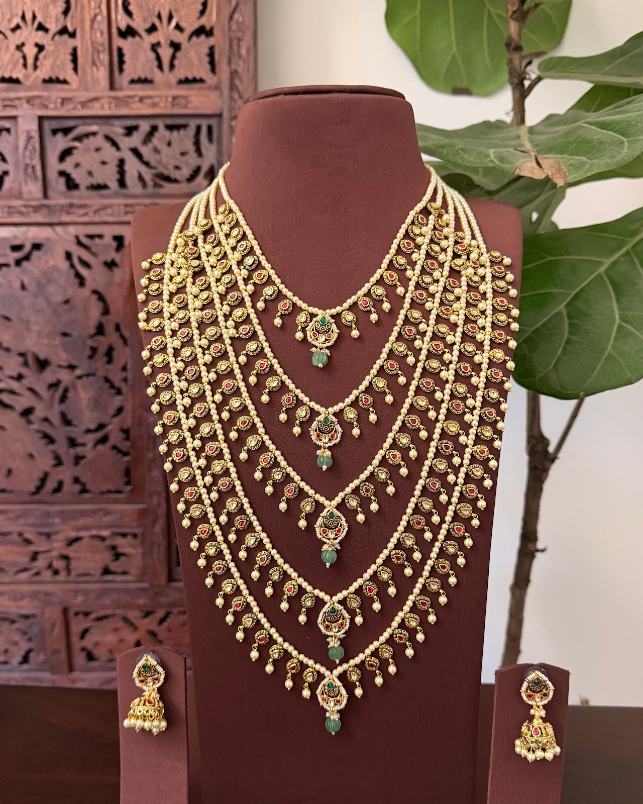 Statement Rani Haar or Panch Lada Necklace with Matching Jhumkas | Handmade Gold Plated | NC811