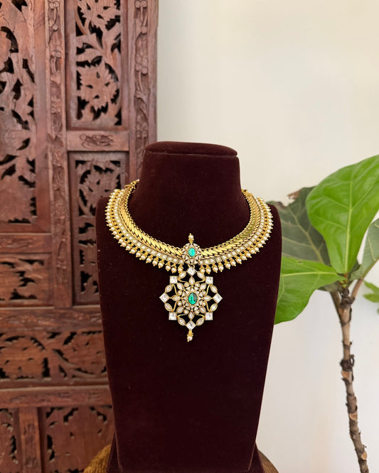 Antique Kundan Gold Plated Necklace with Jhumkas | Handmade Gold Plated | NC726